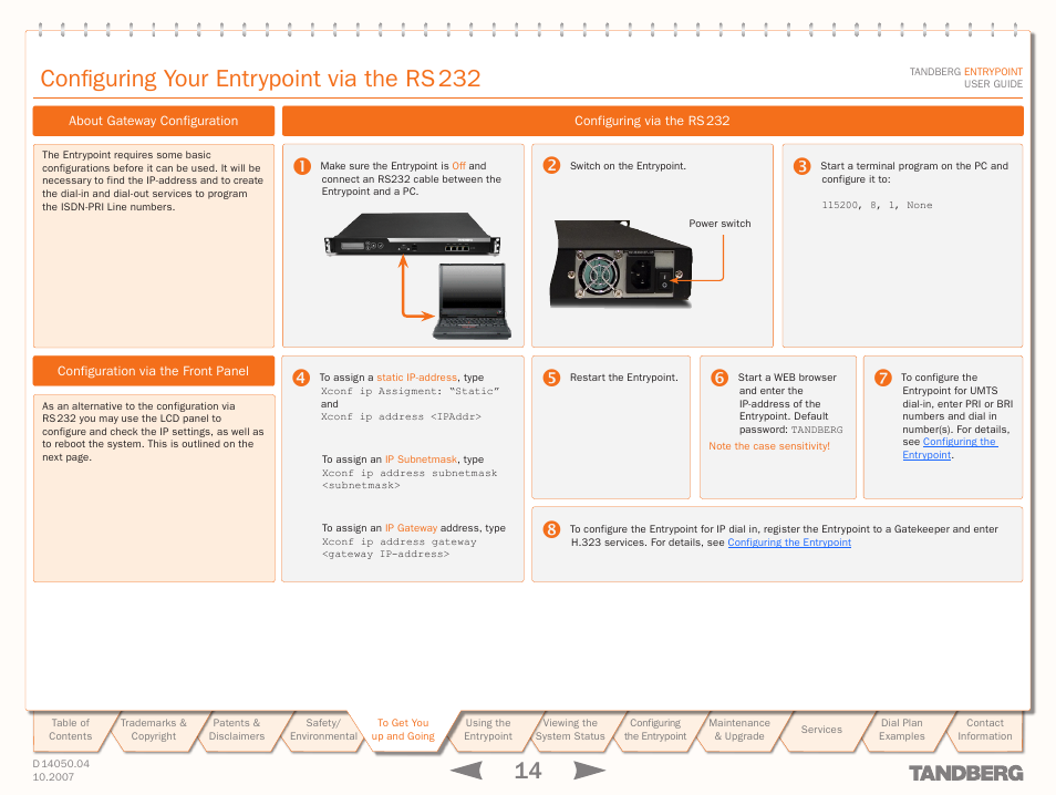 Configuring your entrypoint via the rs 232 | TANDBERG ENTRYPOINT User Manual | Page 14 / 53