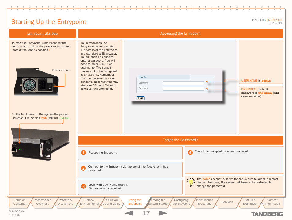 Starting up the entrypoint | TANDBERG ENTRYPOINT User Manual | Page 17 / 53