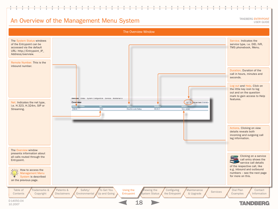 An overview of the management menu system | TANDBERG ENTRYPOINT User Manual | Page 18 / 53