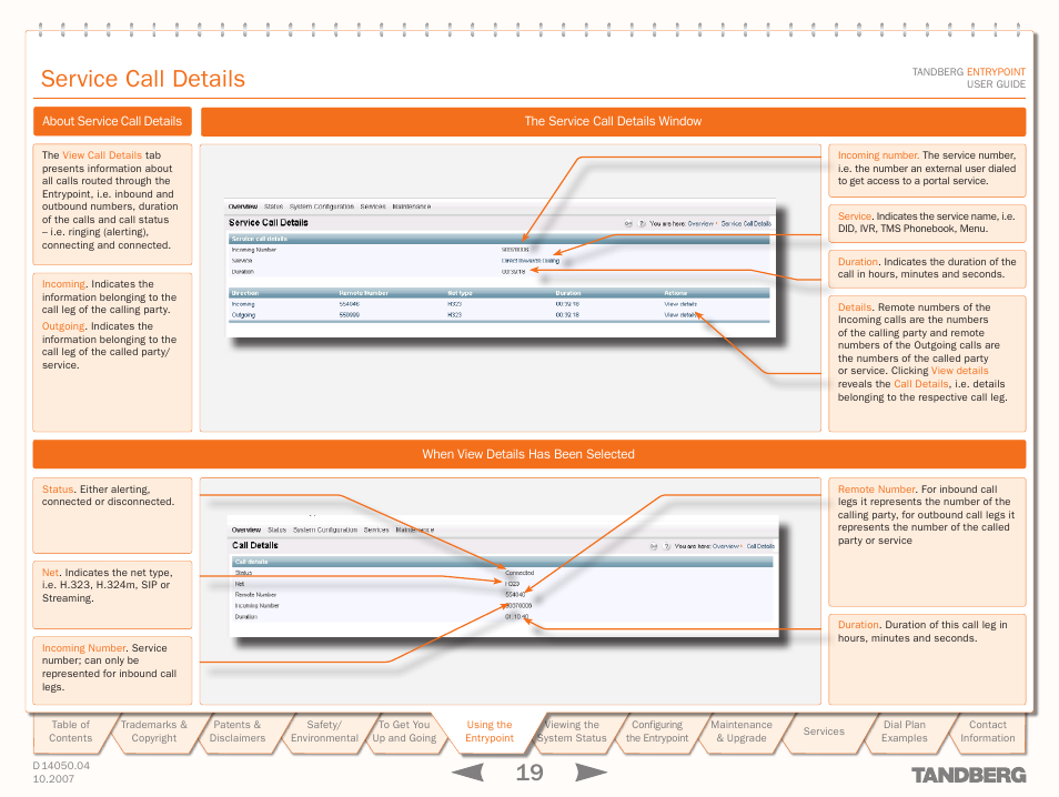 Service call details | TANDBERG ENTRYPOINT User Manual | Page 19 / 53