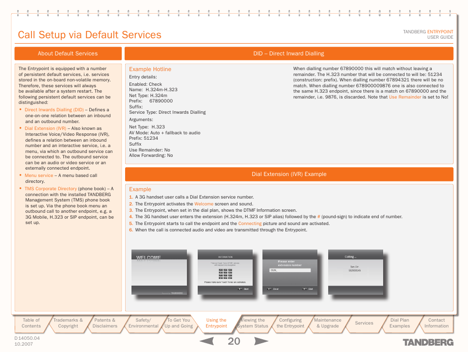 Call setup via default services | TANDBERG ENTRYPOINT User Manual | Page 20 / 53