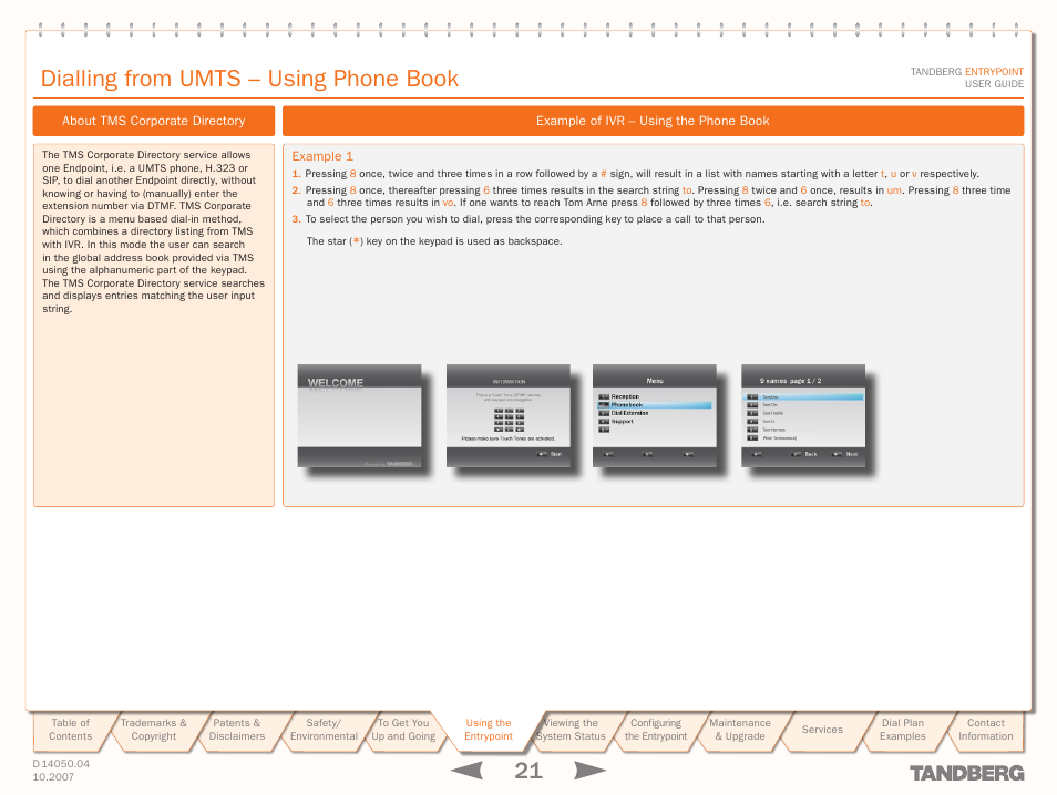 Dialling from umts – using phone book | TANDBERG ENTRYPOINT User Manual | Page 21 / 53