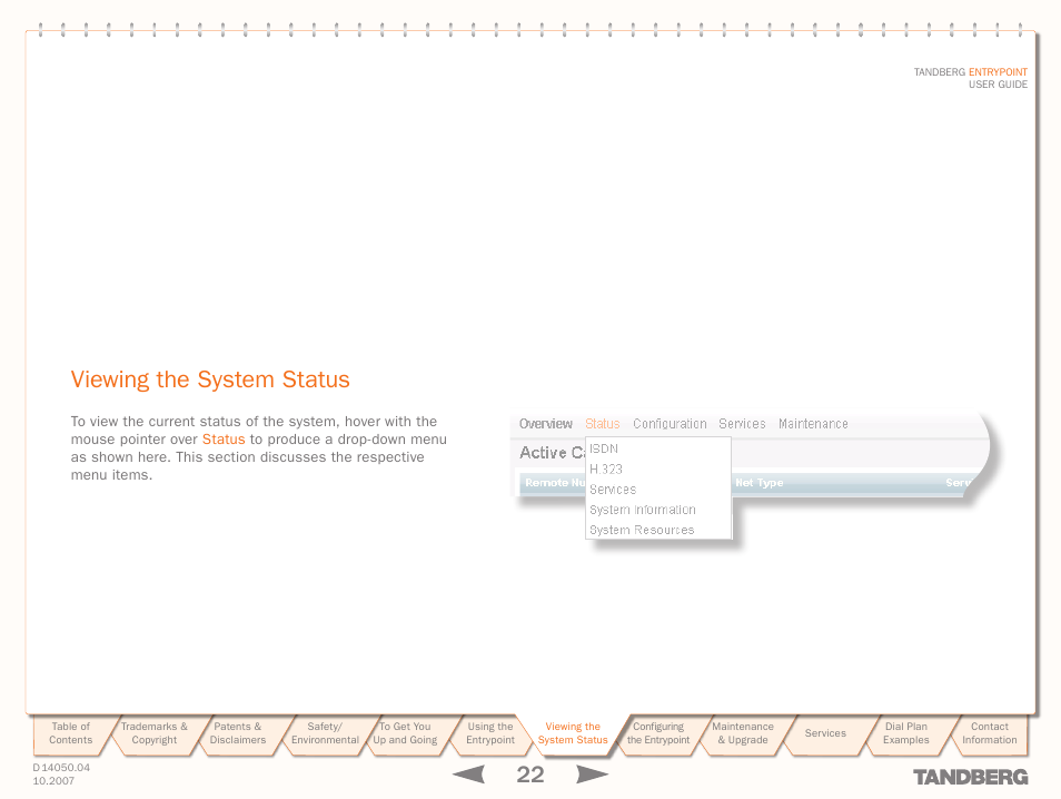 Viewing the system status | TANDBERG ENTRYPOINT User Manual | Page 22 / 53