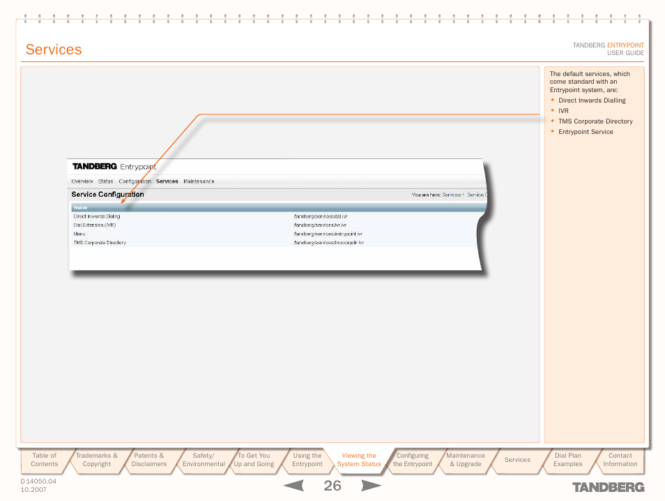 Services | TANDBERG ENTRYPOINT User Manual | Page 26 / 53