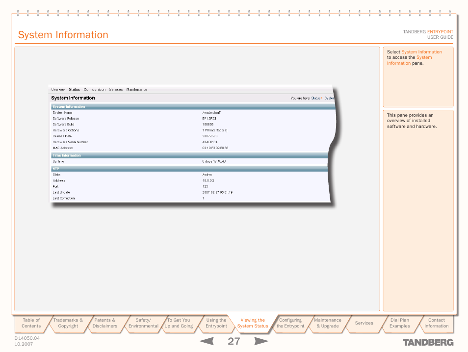 System information | TANDBERG ENTRYPOINT User Manual | Page 27 / 53