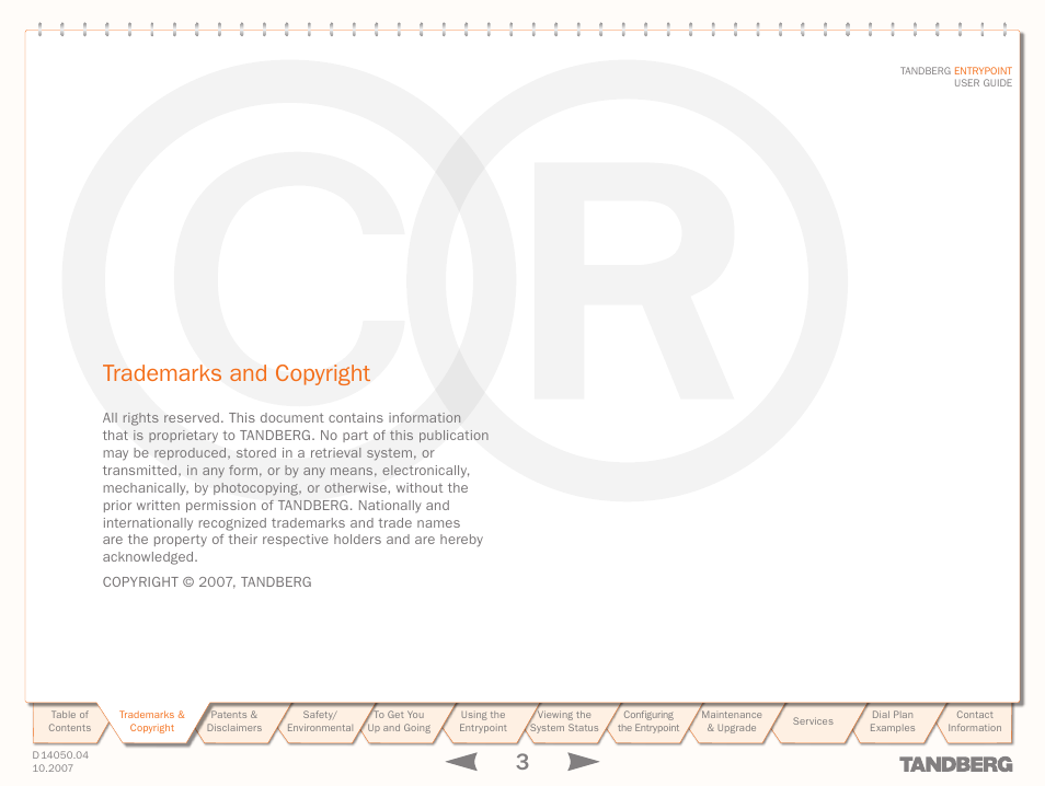 Trademarks and copyright | TANDBERG ENTRYPOINT User Manual | Page 3 / 53