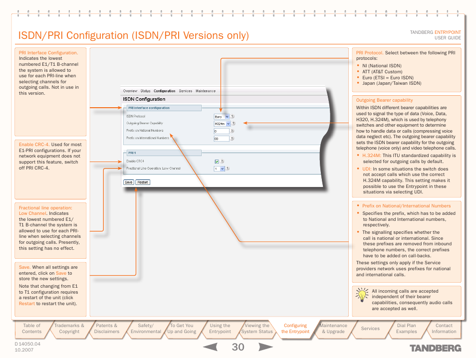 Isdn/pri configuration (isdn/pri versions only) | TANDBERG ENTRYPOINT User Manual | Page 30 / 53