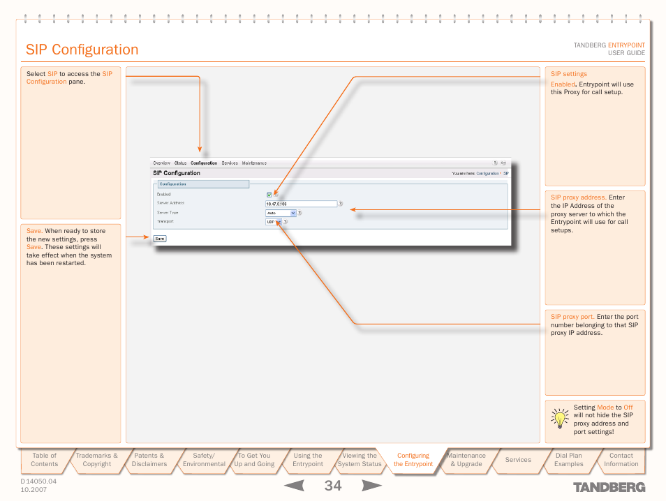 Sip configuration | TANDBERG ENTRYPOINT User Manual | Page 34 / 53