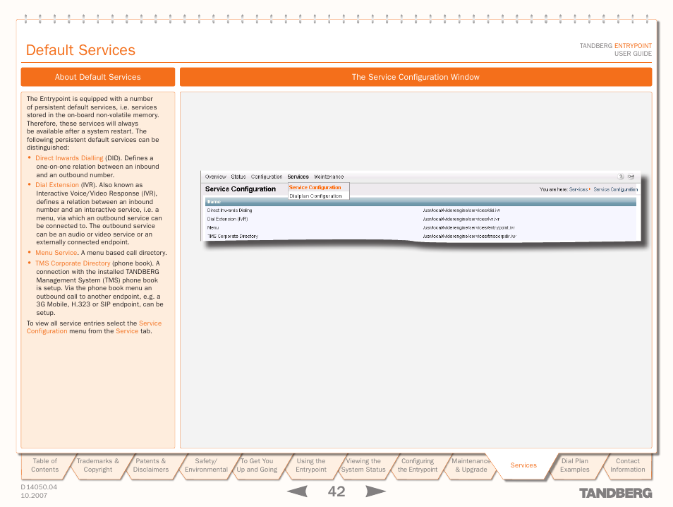 Default services | TANDBERG ENTRYPOINT User Manual | Page 42 / 53