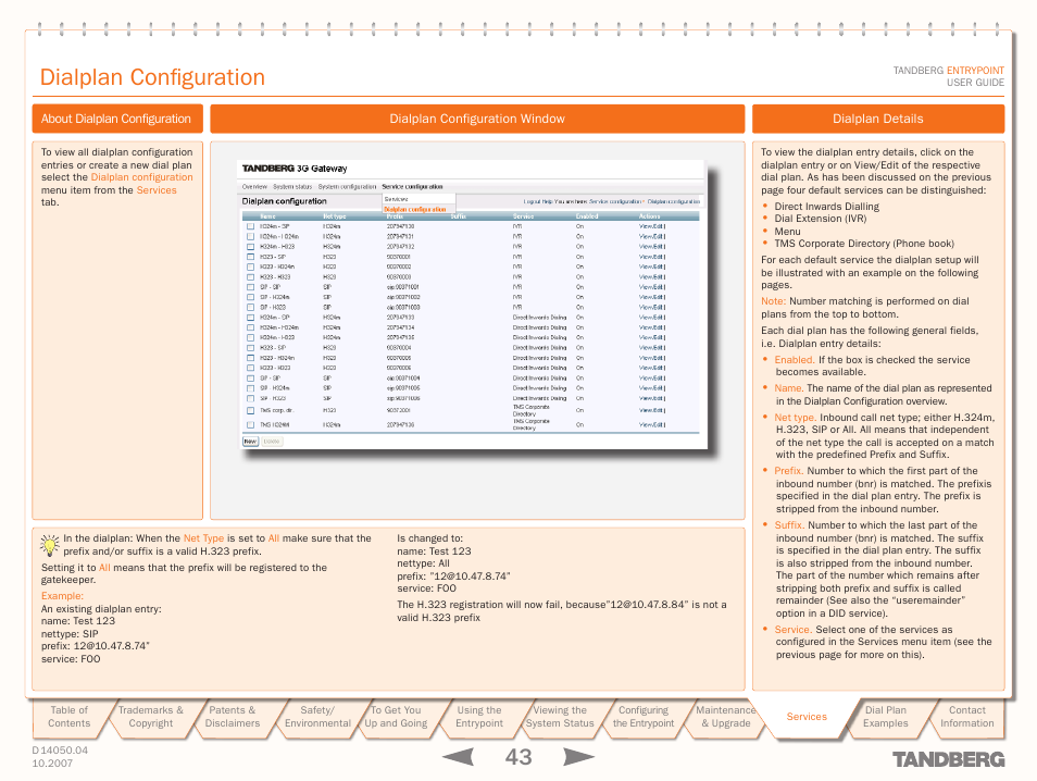 Dialplan configuration, Dial plan configuration | TANDBERG ENTRYPOINT User Manual | Page 43 / 53