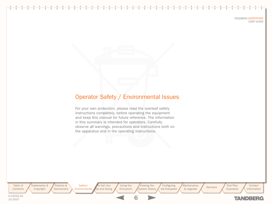 Operator safety / environmental issues | TANDBERG ENTRYPOINT User Manual | Page 6 / 53
