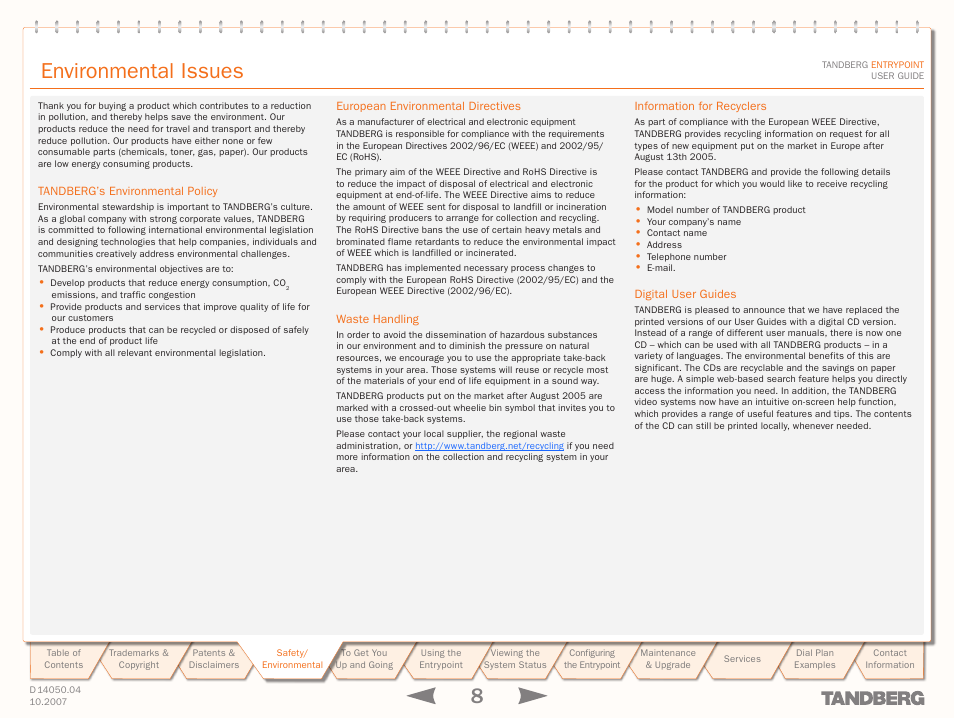 Environmental issues | TANDBERG ENTRYPOINT User Manual | Page 8 / 53