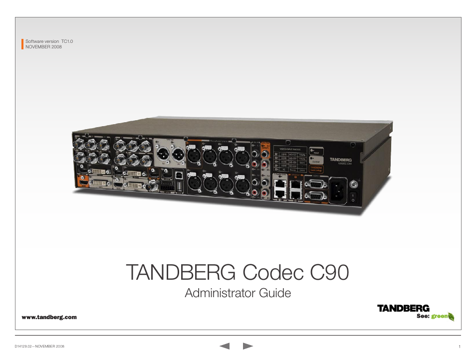 TANDBERG Codec C90 D14129.02 User Manual | 65 pages