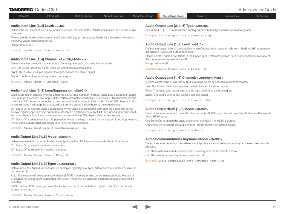 Codec c90 administrator guide | TANDBERG Codec C90 D14129.02 User Manual | Page 21 / 65