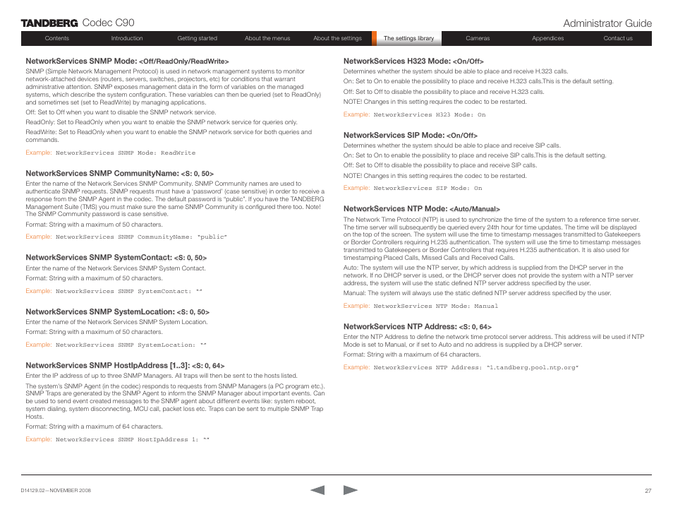 Codec c90 administrator guide | TANDBERG Codec C90 D14129.02 User Manual | Page 27 / 65