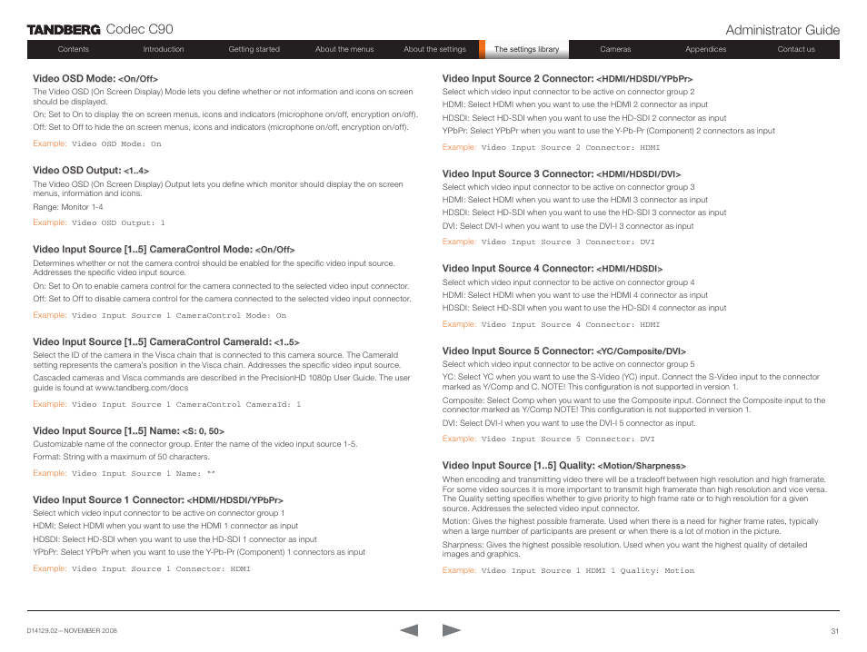 Codec c90 administrator guide | TANDBERG Codec C90 D14129.02 User Manual | Page 31 / 65