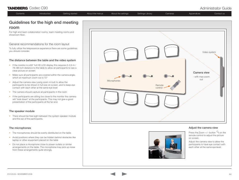 Guidelines for the high end meeting room | TANDBERG Codec C90 D14129.02 User Manual | Page 44 / 65