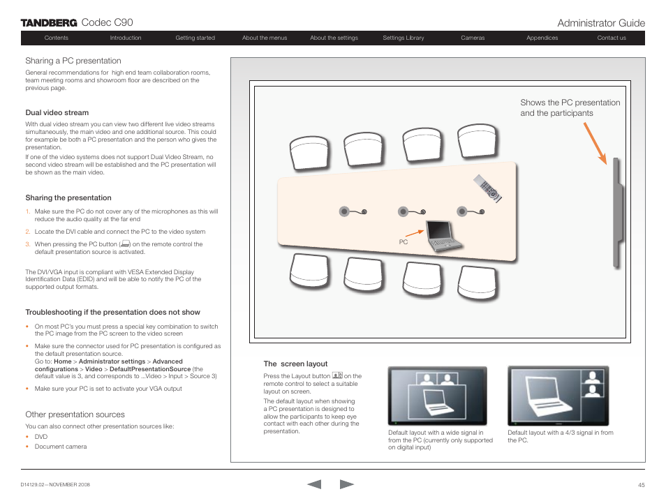 TANDBERG Codec C90 D14129.02 User Manual | Page 45 / 65