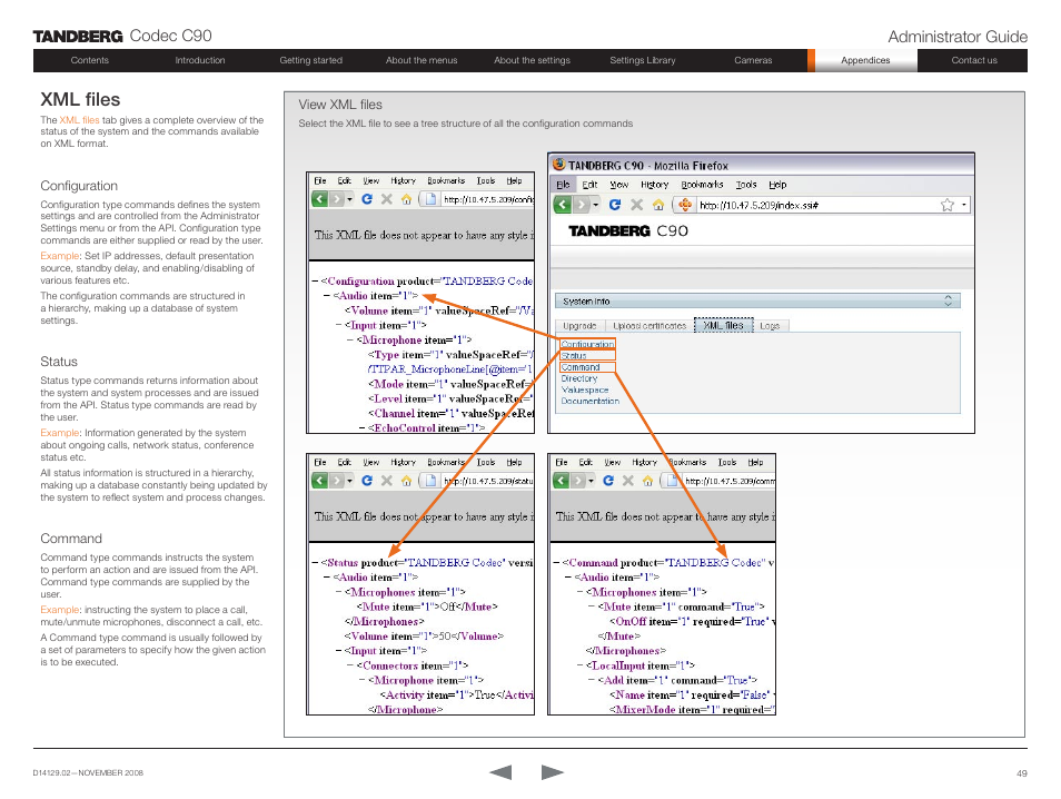 Xml files, Codec c90 administrator guide | TANDBERG Codec C90 D14129.02 User Manual | Page 49 / 65