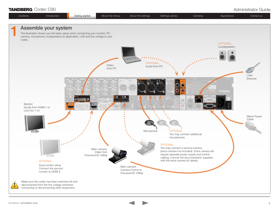 Assemble your system, Codec c90 administrator guide | TANDBERG Codec C90 D14129.02 User Manual | Page 8 / 65