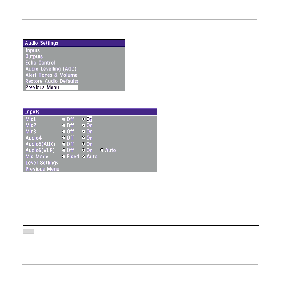 Audio settings, Audio inputs | TANDBERG Video Conferencing System 7000 User Manual | Page 61 / 125