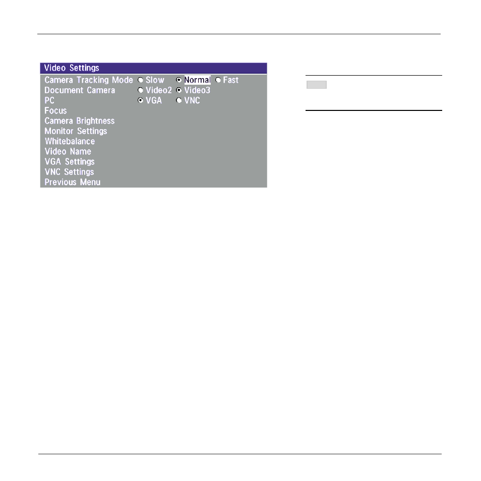 Video settings, Camera tracking mode, Document camera | TANDBERG Video Conferencing System 7000 User Manual | Page 68 / 125