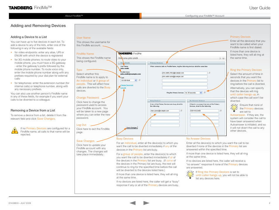 Configure your, Findme options, Findme™ user guide | Adding and removing devices | TANDBERG FindMe D1408803 User Manual | Page 2 / 2