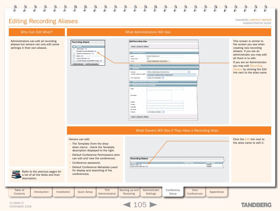 Editing recording aliases, Who can edit what, What administrators will see | TANDBERG 1D13898.07 User Manual | Page 105 / 137