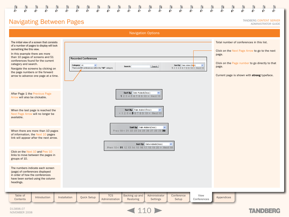 Navigation options, Navigating between pages | TANDBERG 1D13898.07 User Manual | Page 110 / 137