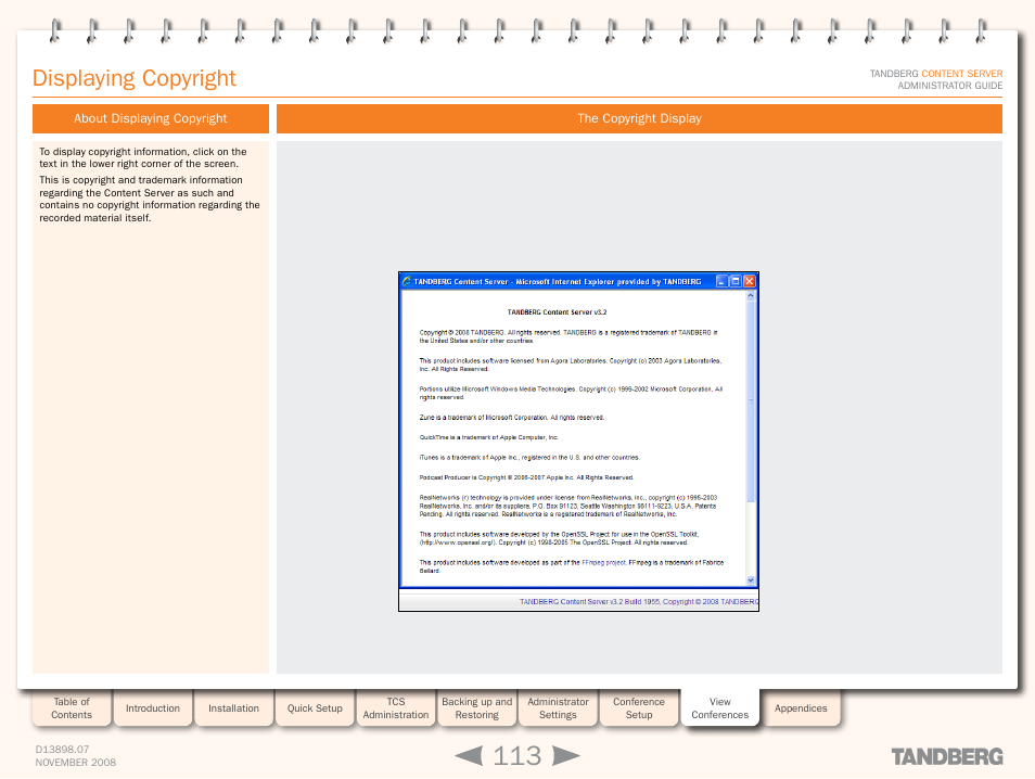 Displaying copyright, About displaying copyright, The copyright display | About displaying copyright the copyright display | TANDBERG 1D13898.07 User Manual | Page 113 / 137