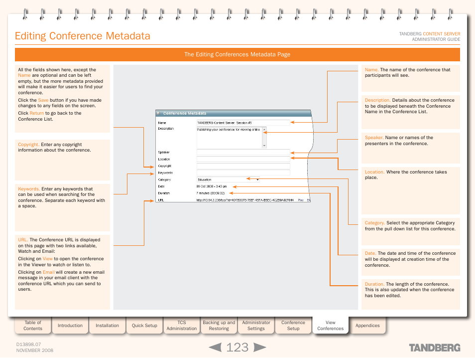 Editing conference metadata | TANDBERG 1D13898.07 User Manual | Page 123 / 137
