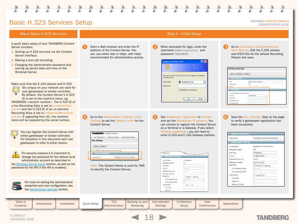 Basic h.323 services setup, About basic h.323 services, Step 1 - initial setup | About basic h.323 services step 1 - initial setup | TANDBERG 1D13898.07 User Manual | Page 18 / 137
