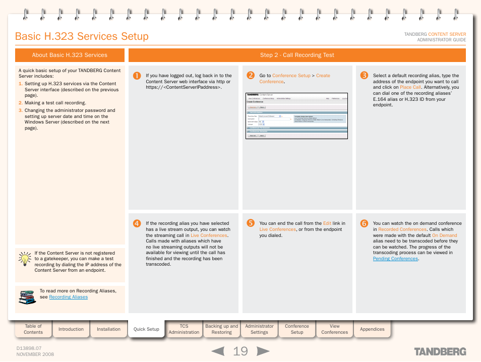 Step 2 - call recording test, Basic h.323 services setup | TANDBERG 1D13898.07 User Manual | Page 19 / 137