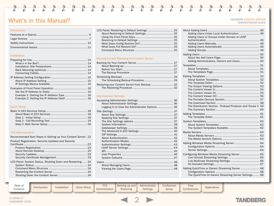 TANDBERG 1D13898.07 User Manual | Page 2 / 137