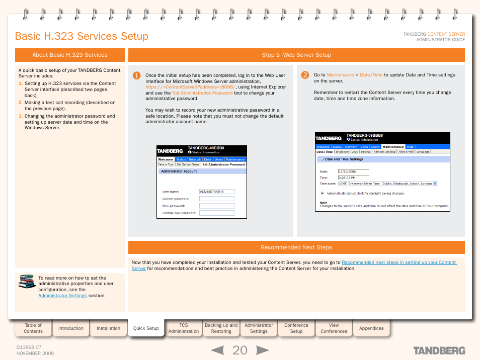 Step 3 -web server setup, Basic h.323 services setup | TANDBERG 1D13898.07 User Manual | Page 20 / 137