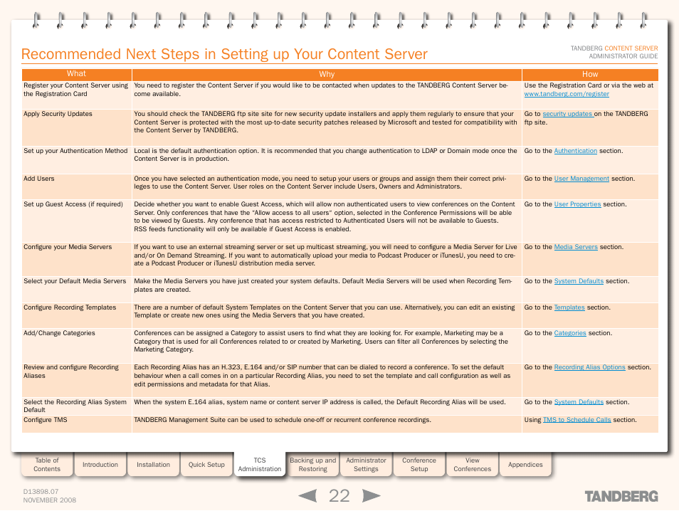 Recommended next steps in setting up your content, Server | TANDBERG 1D13898.07 User Manual | Page 22 / 137