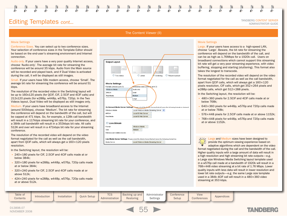 The content viewer (ii), Editing templates, Cont | TANDBERG 1D13898.07 User Manual | Page 55 / 137