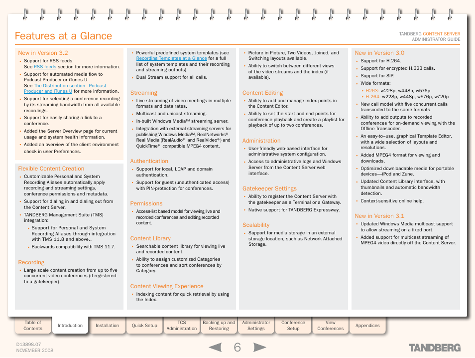 Features at a glance | TANDBERG 1D13898.07 User Manual | Page 6 / 137