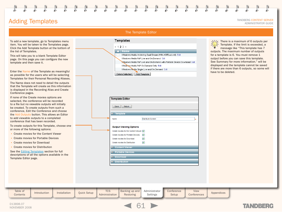 Adding templates, The template editor | TANDBERG 1D13898.07 User Manual | Page 61 / 137