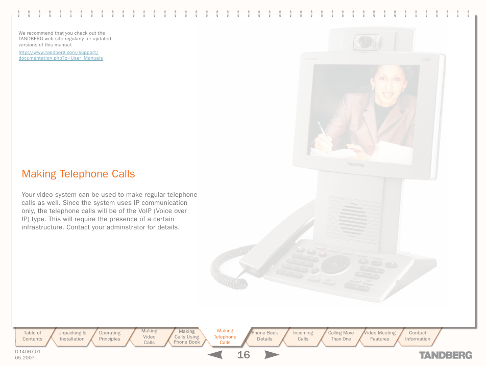 Making telephone calls, Making, Telephone | Calls | TANDBERG 150MXP User Manual | Page 16 / 36