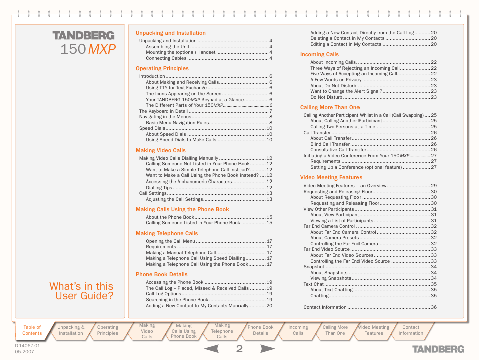 TANDBERG 150MXP User Manual | Page 2 / 36