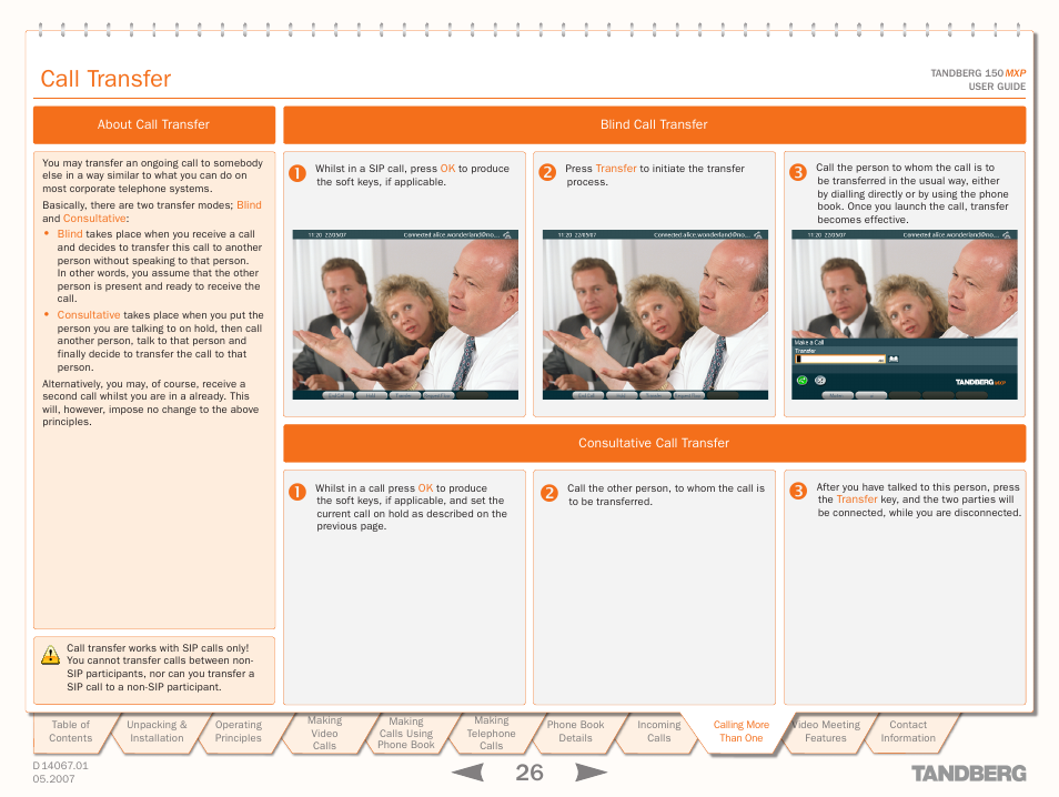 Call transfer, About call transfer, Blind call transfer | Consultative call transfer | TANDBERG 150MXP User Manual | Page 26 / 36