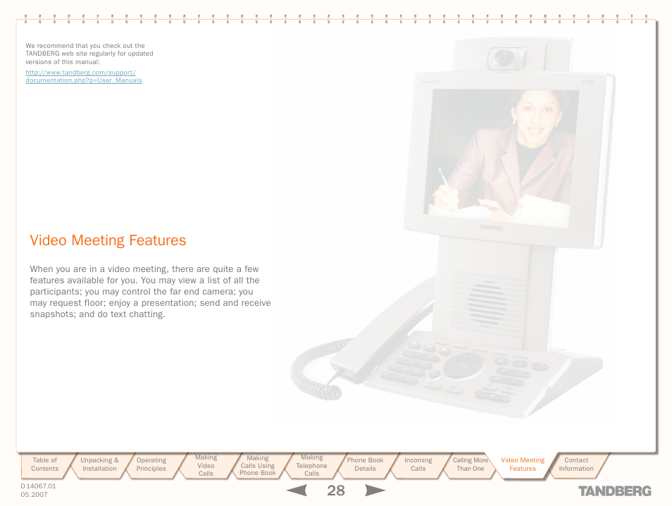 Video meeting features, Video meeting, Features | TANDBERG 150MXP User Manual | Page 28 / 36