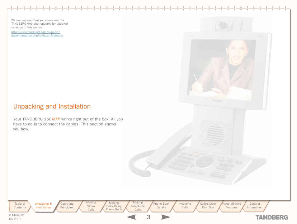 Unpacking and installation | TANDBERG 150MXP User Manual | Page 3 / 36