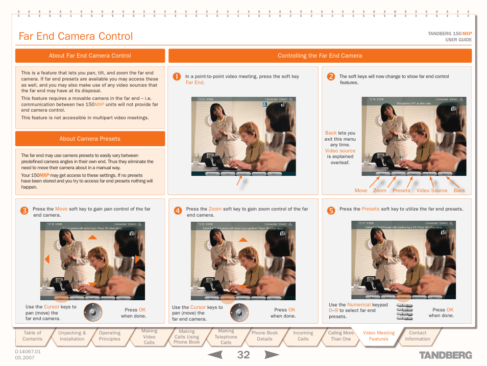 Far end camera control, About far end camera control, About camera presets | Controlling the far end camera, Abc def, Jkl mno ghi, Tuv wxyz pqrs | TANDBERG 150MXP User Manual | Page 32 / 36