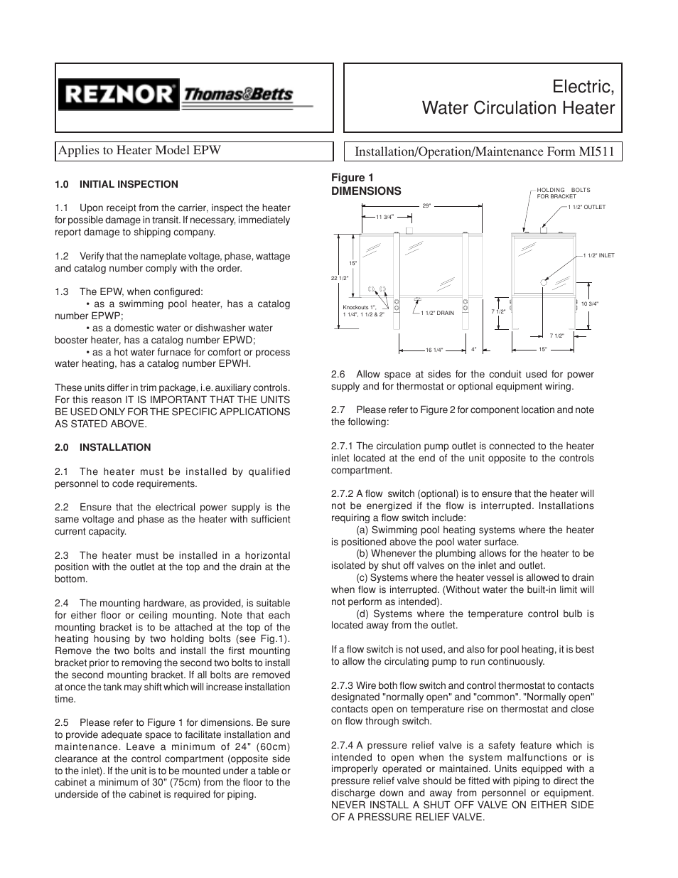 Thomas & Betts EPW User Manual | 3 pages