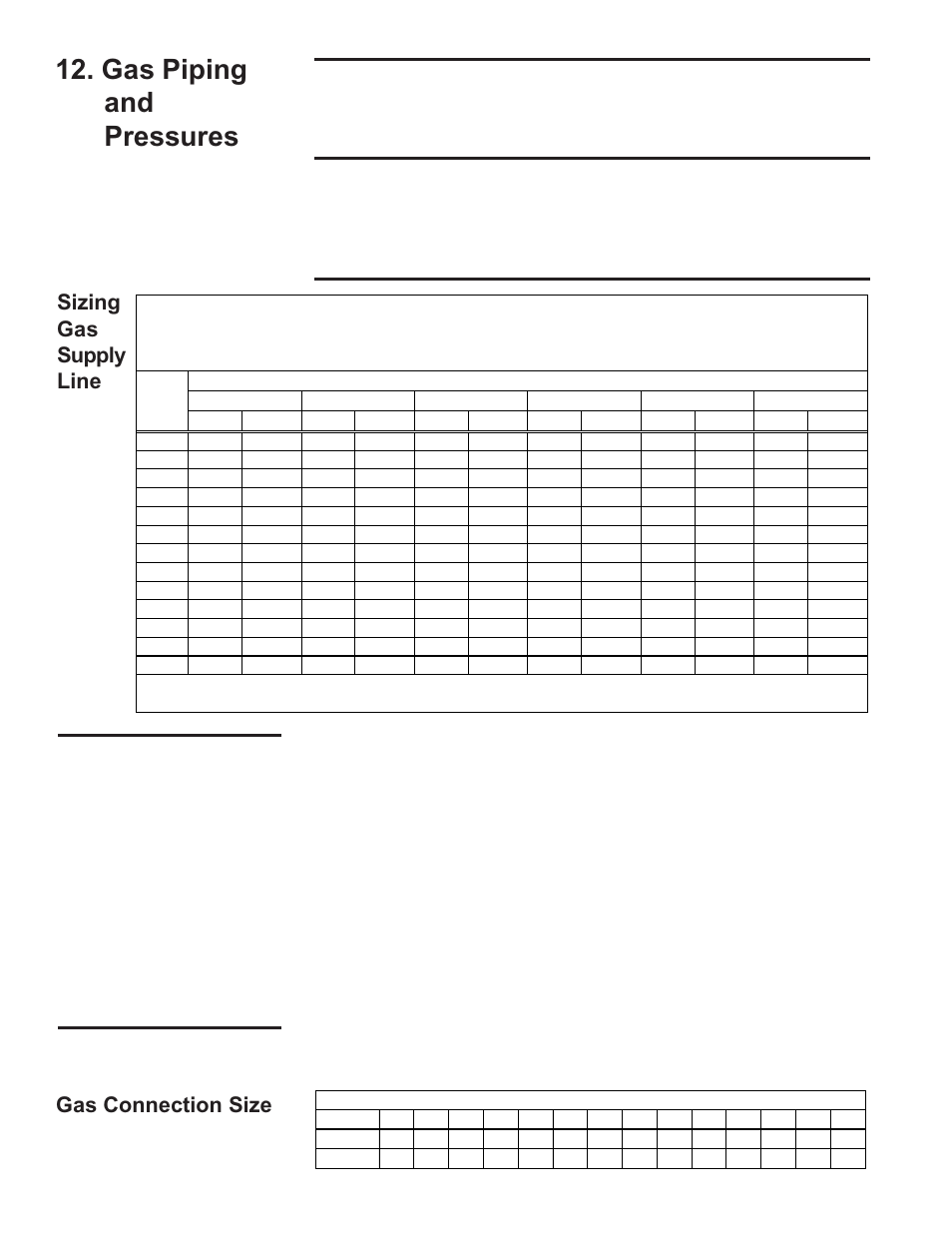 Gas piping and pressures, Gas connection size, Sizing gas supply line | Thomas & Betts UDAP User Manual | Page 12 / 36