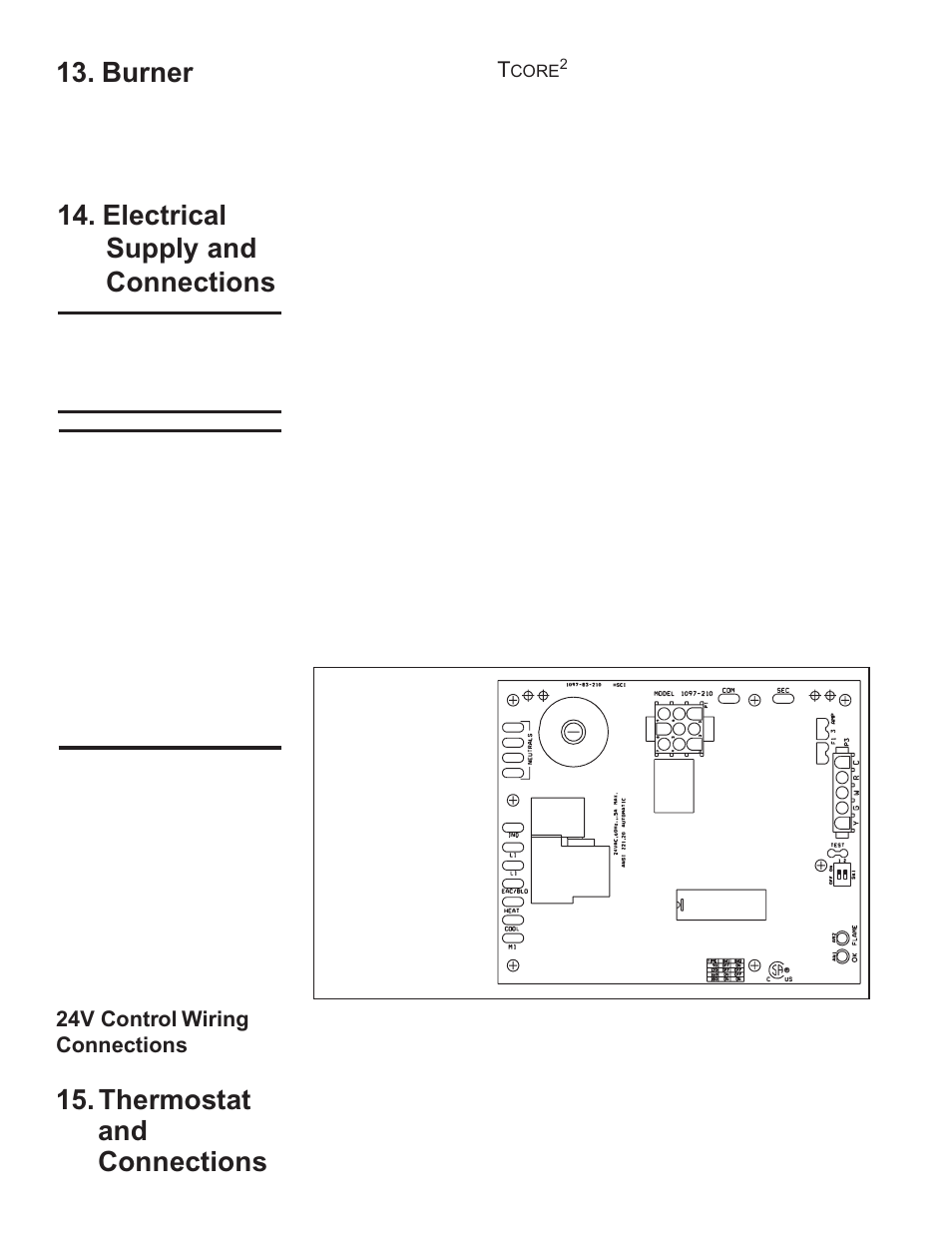 Electrical supply and connections, Thermostat and connections, Burner | 24v control wiring connections | Thomas & Betts UDAP User Manual | Page 16 / 36