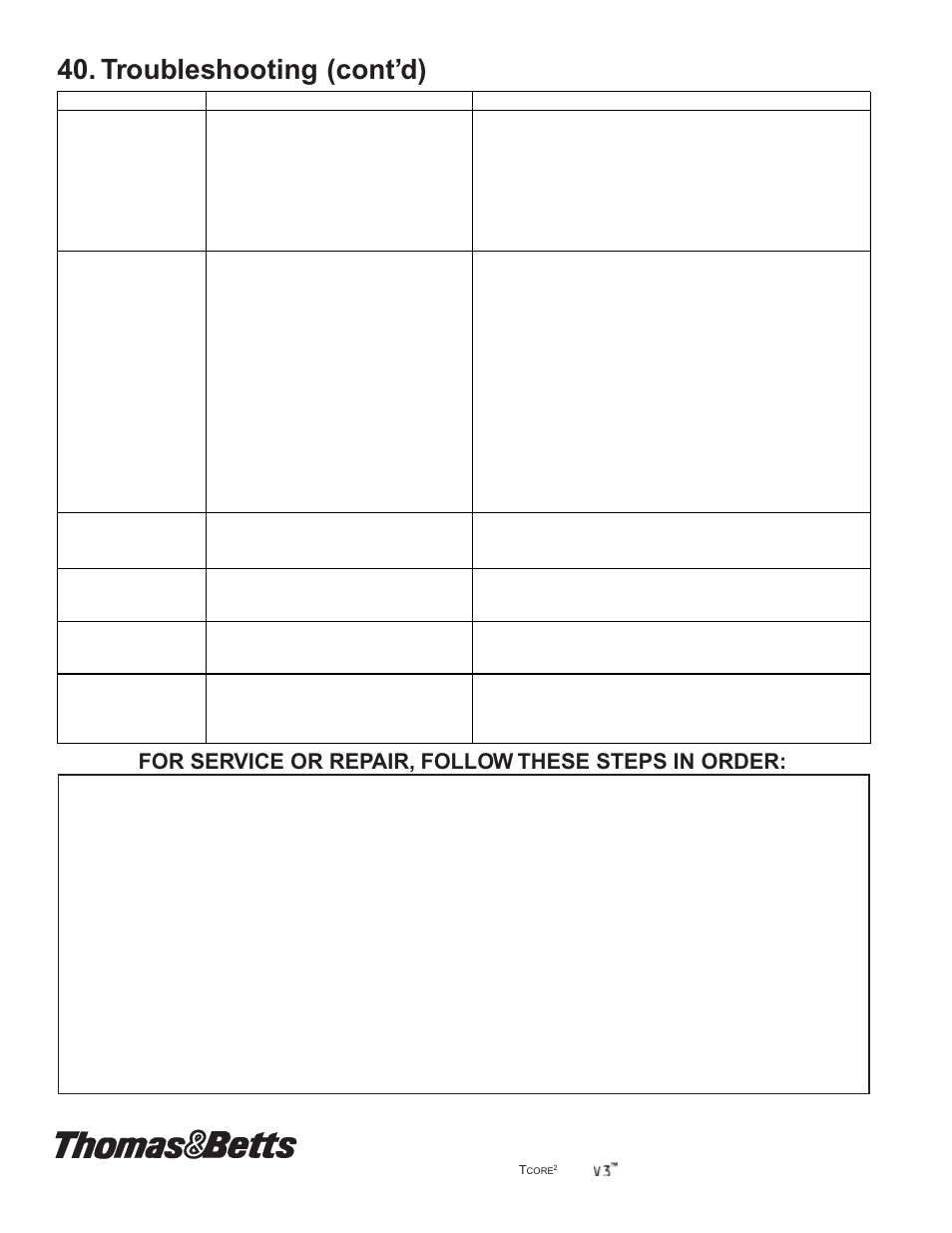 Troubleshooting (cont’d), For service or repair, follow these steps in order | Thomas & Betts UDAP User Manual | Page 36 / 36