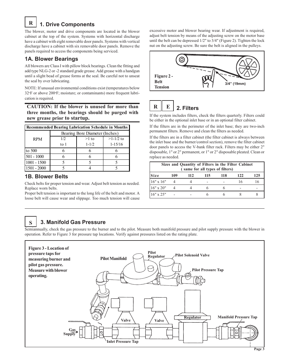 Manifold gas pressure, 1b. blower belts, Filters | Drive components, 1a. blower bearings, Sr r e | Thomas & Betts RZ-NA 441-OMS User Manual | Page 3 / 12